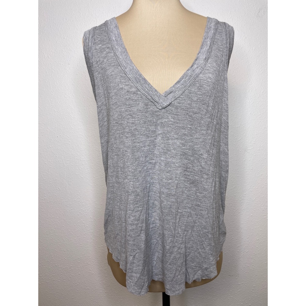We The Free Women Tank Deep V-neck Raw Hem Boho Athleisure Layering Small Gray